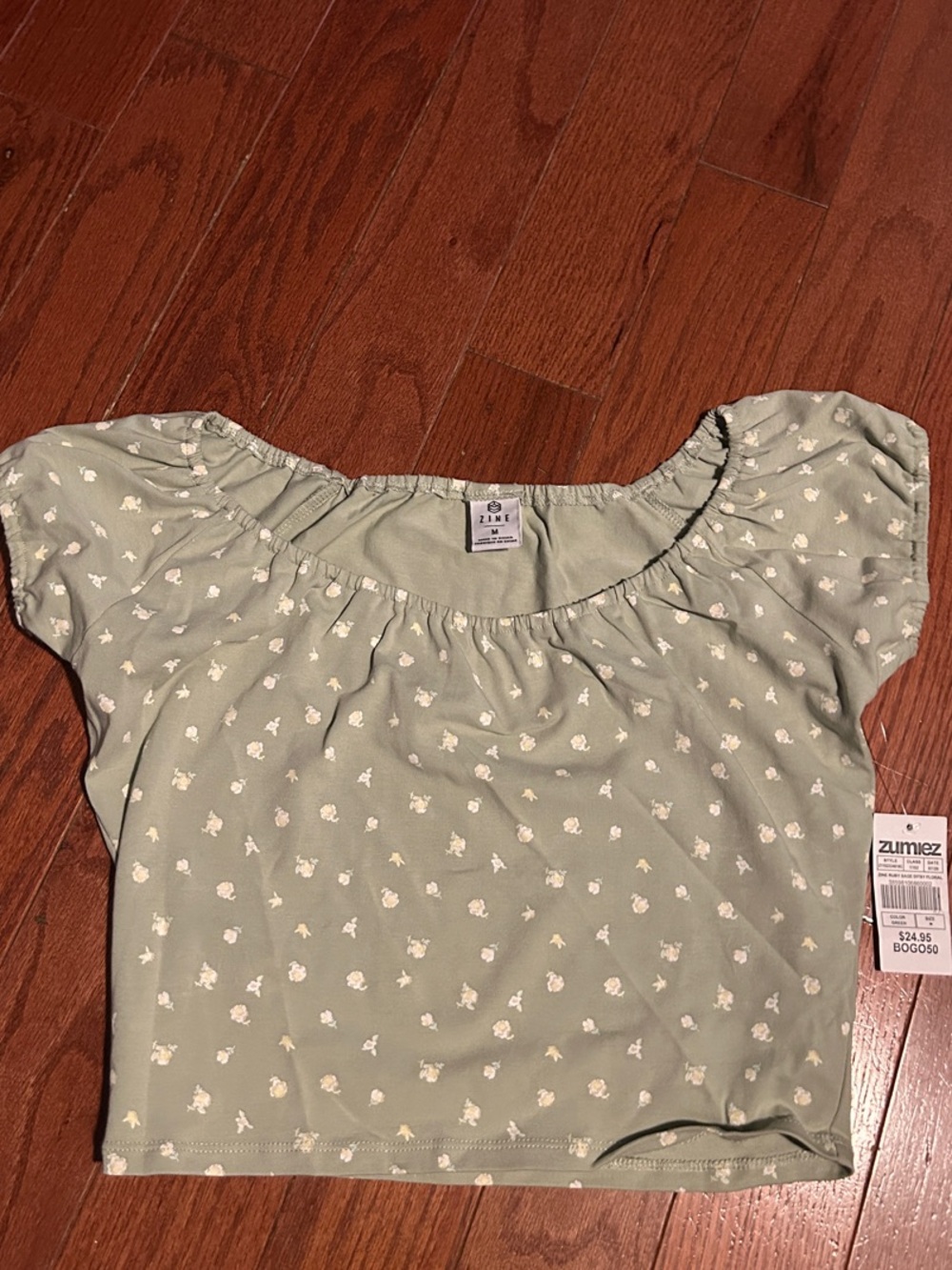 Zine Clothing Sage Green Floral Smocked Top